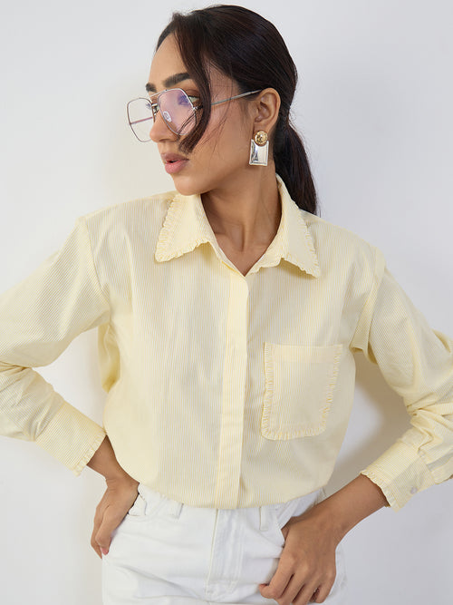 Yellow Cotton Stripe Frill Detail Shirt
