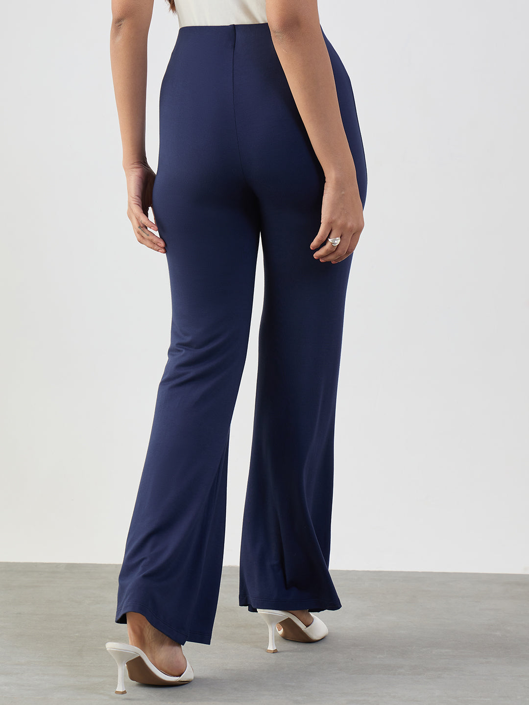 Bamboo Navy Knit Flared Pants