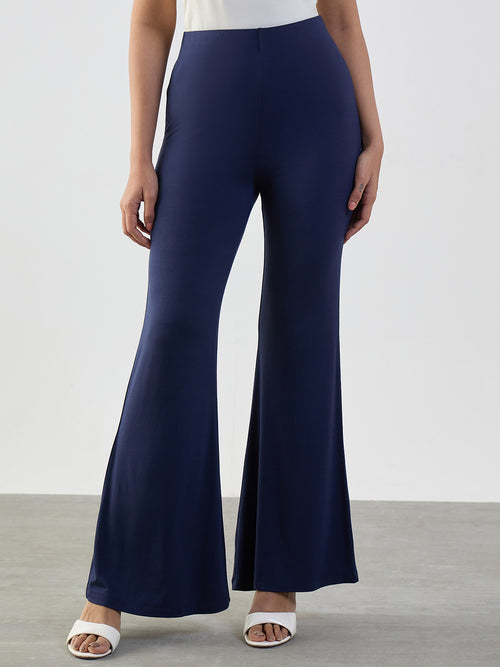 Bamboo Navy Knit Flared Pants