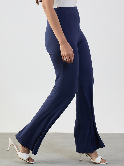 Bamboo Navy Knit Flared Pants