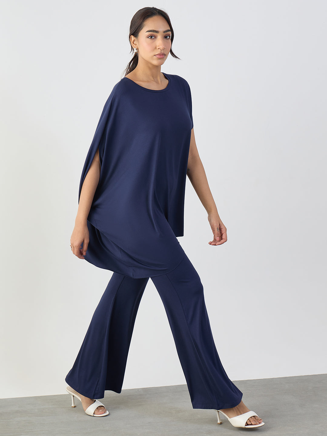 Bamboo Navy Knit Flared Pants