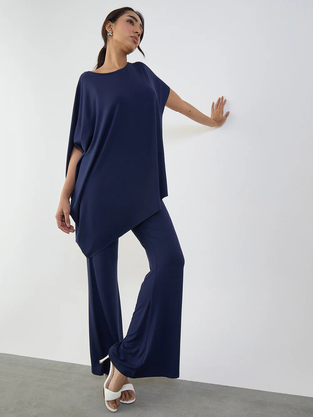 Bamboo Navy Knit Oversize Asymmetrical Top