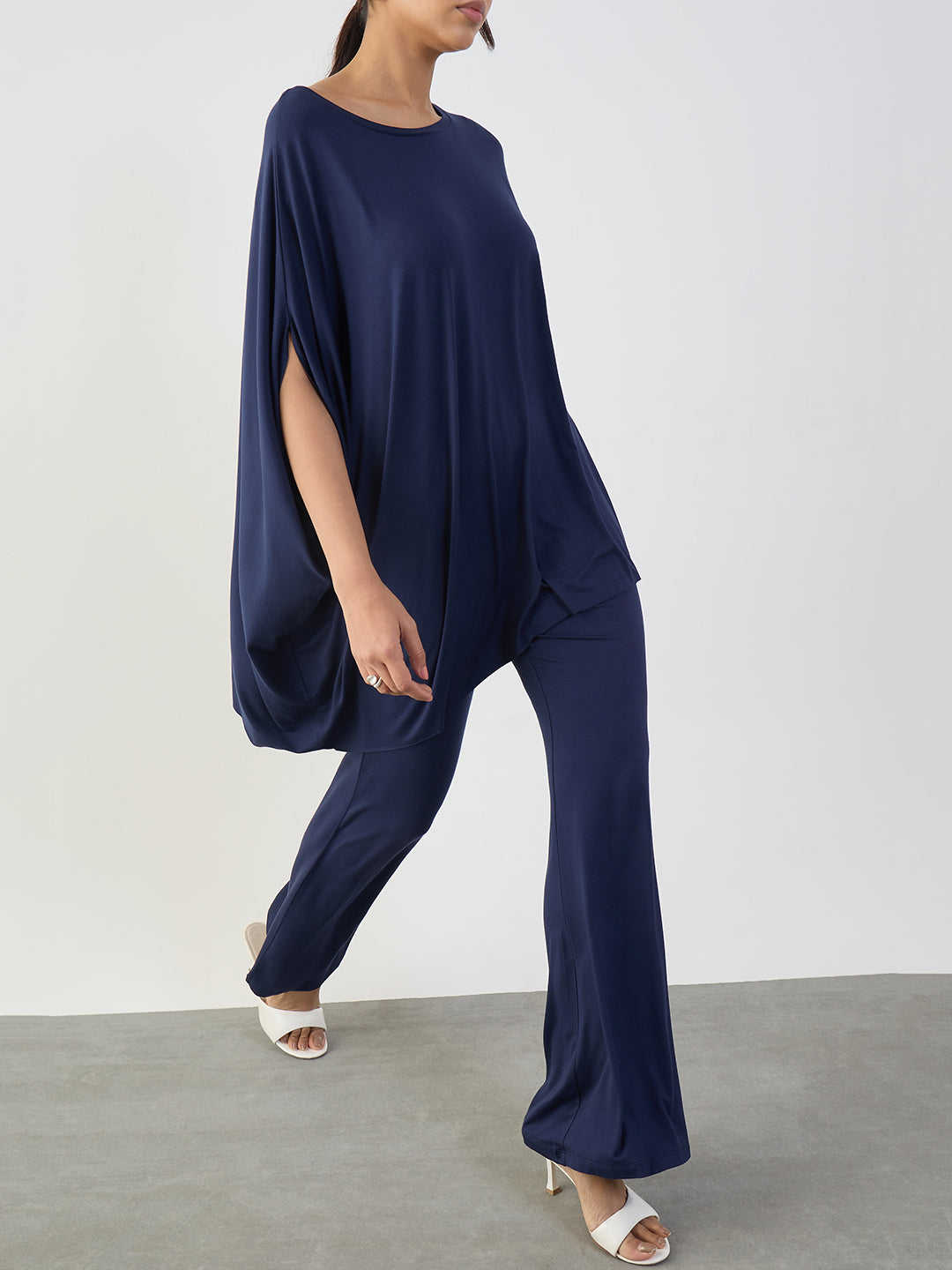 Bamboo Navy Knit Flared Pants