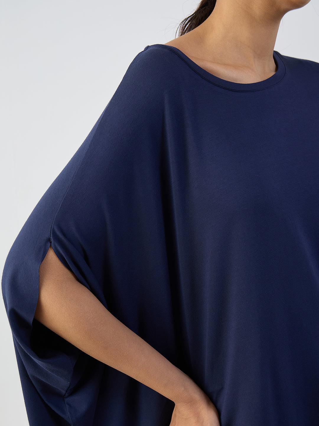 Bamboo Navy Knit Oversize Asymmetrical Top
