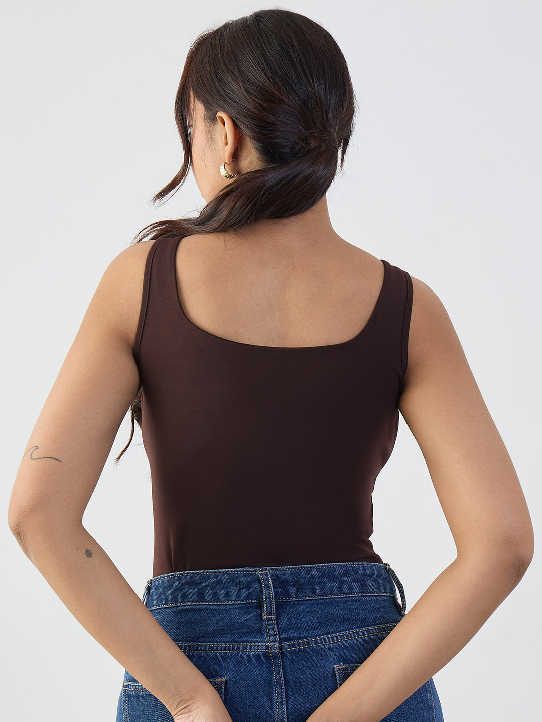 Coffee Brown Square Neck Knit Bodysuit