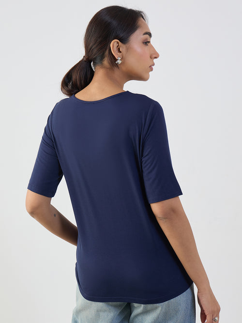 Bamboo Navy V-Neck Basic T- Shirt