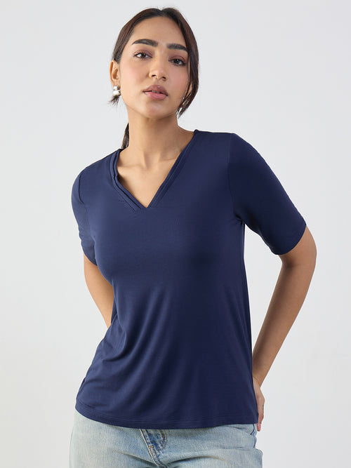 Bamboo Navy V-Neck Basic T- Shirt