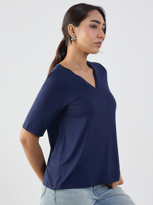 Bamboo Navy V-Neck Basic T- Shirt