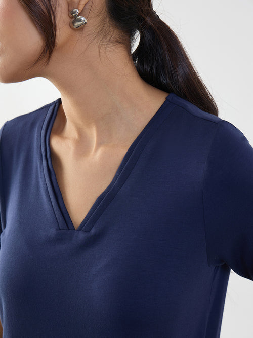 Bamboo Navy V-Neck Basic T- Shirt