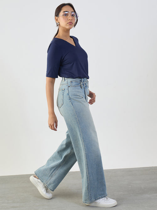 Bamboo Navy V-Neck Basic T- Shirt