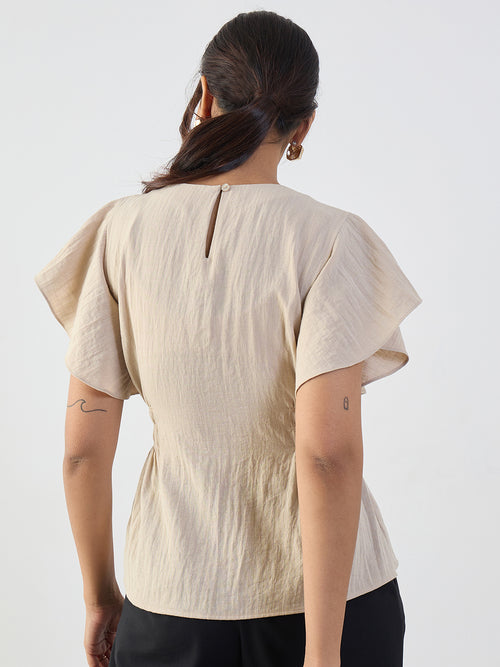 Beige Cinched Waist Top