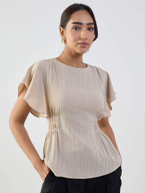 Beige Cinched Waist Top