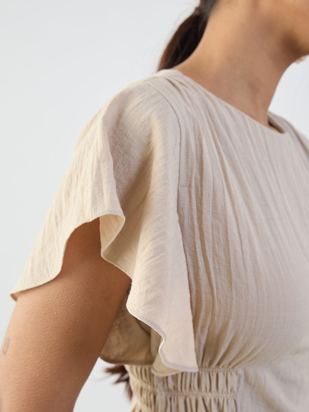 Beige Cinched Waist Top