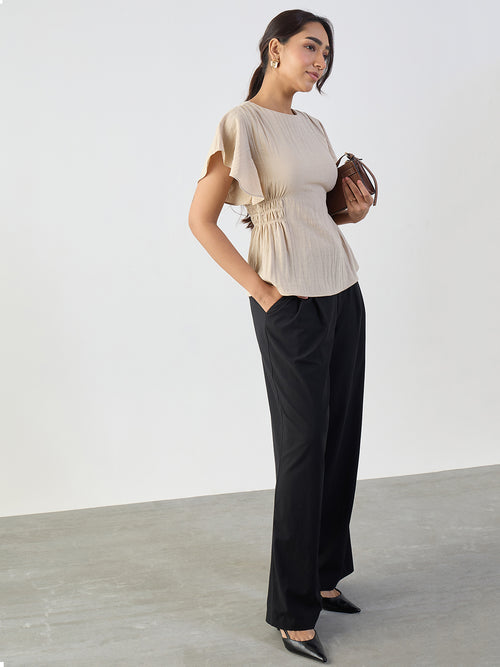 Beige Cinched Waist Top
