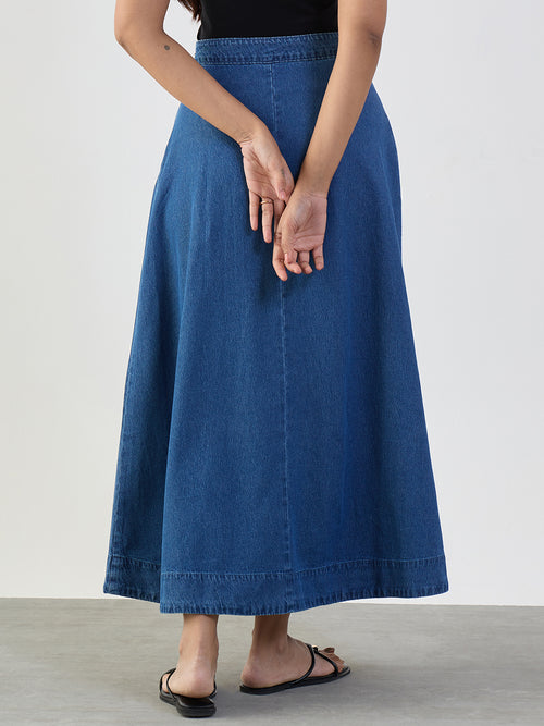 Blue Denim A-Line Maxi Skirt