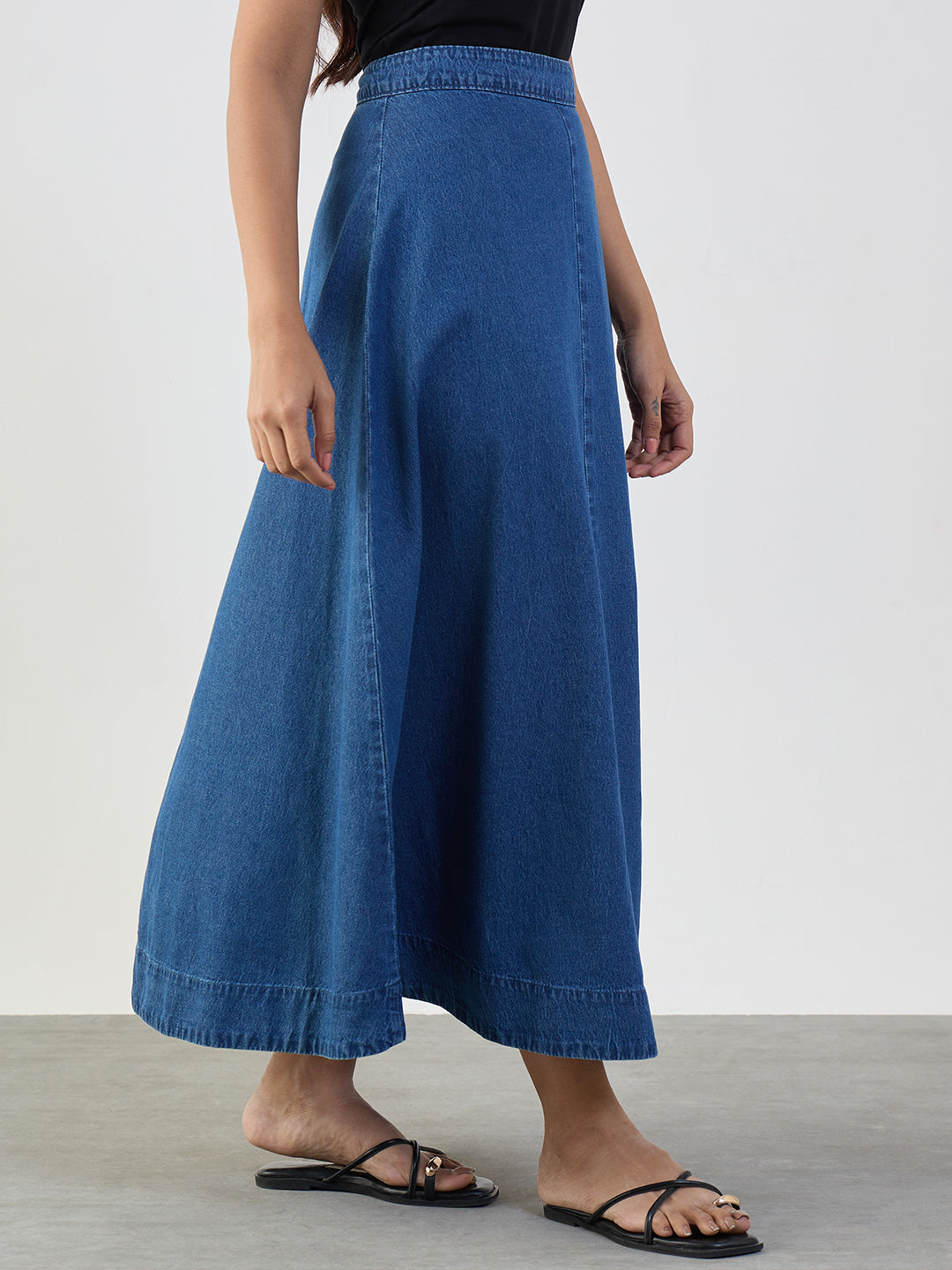 Blue Denim A-Line Maxi Skirt