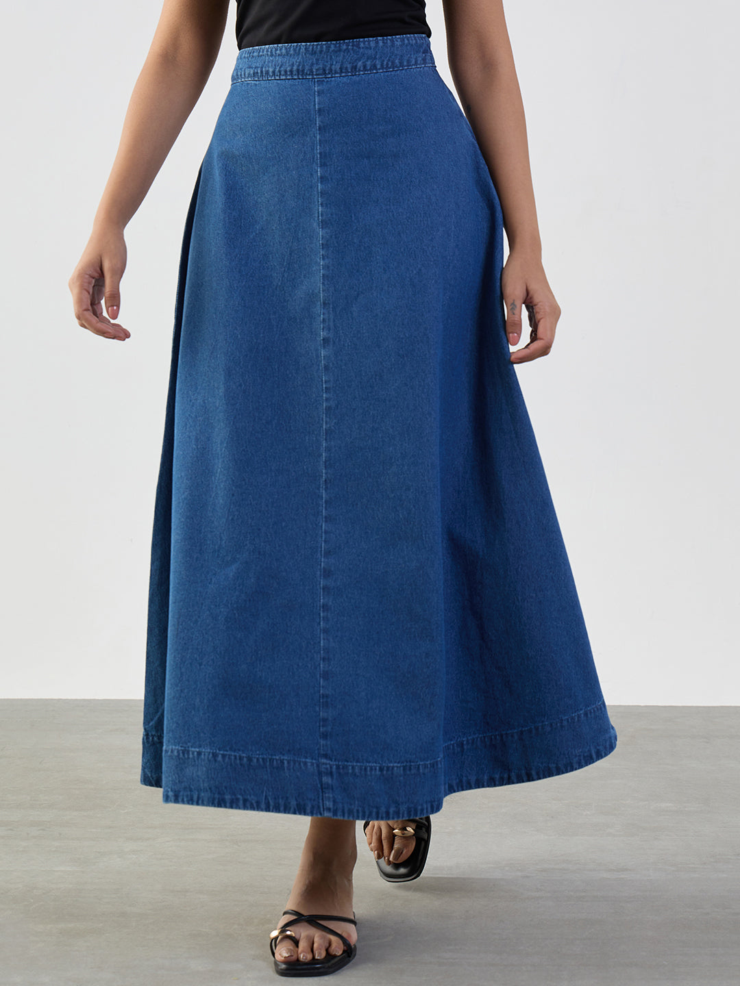 Blue Denim A-Line Maxi Skirt