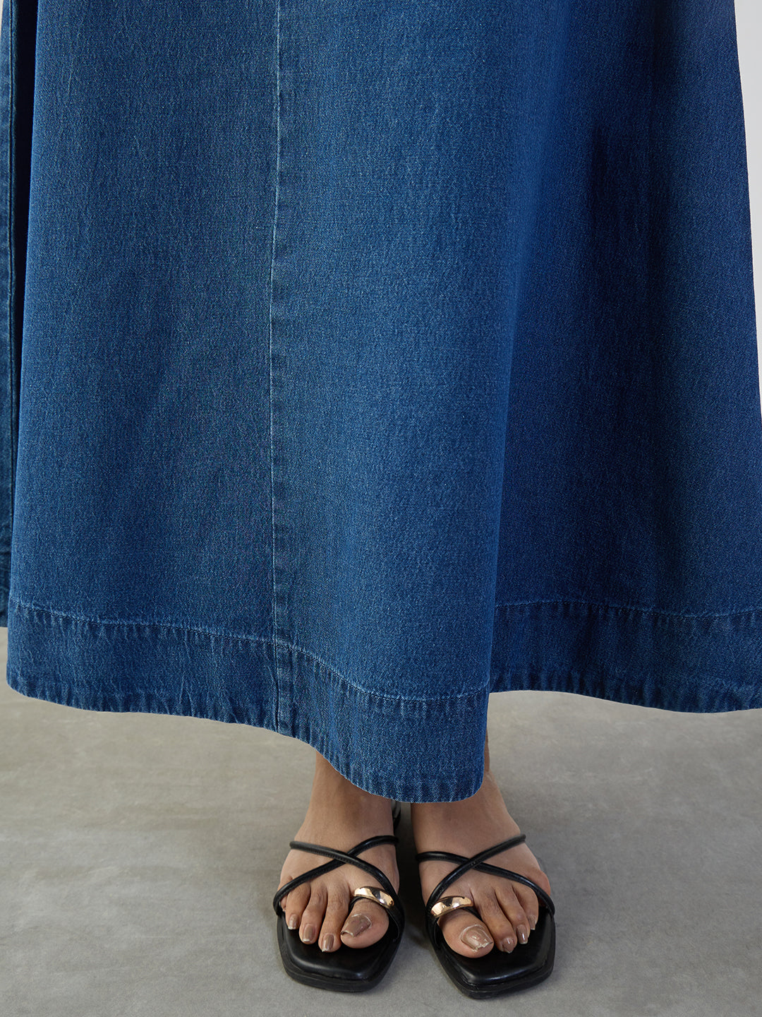 Blue Denim A-Line Maxi Skirt