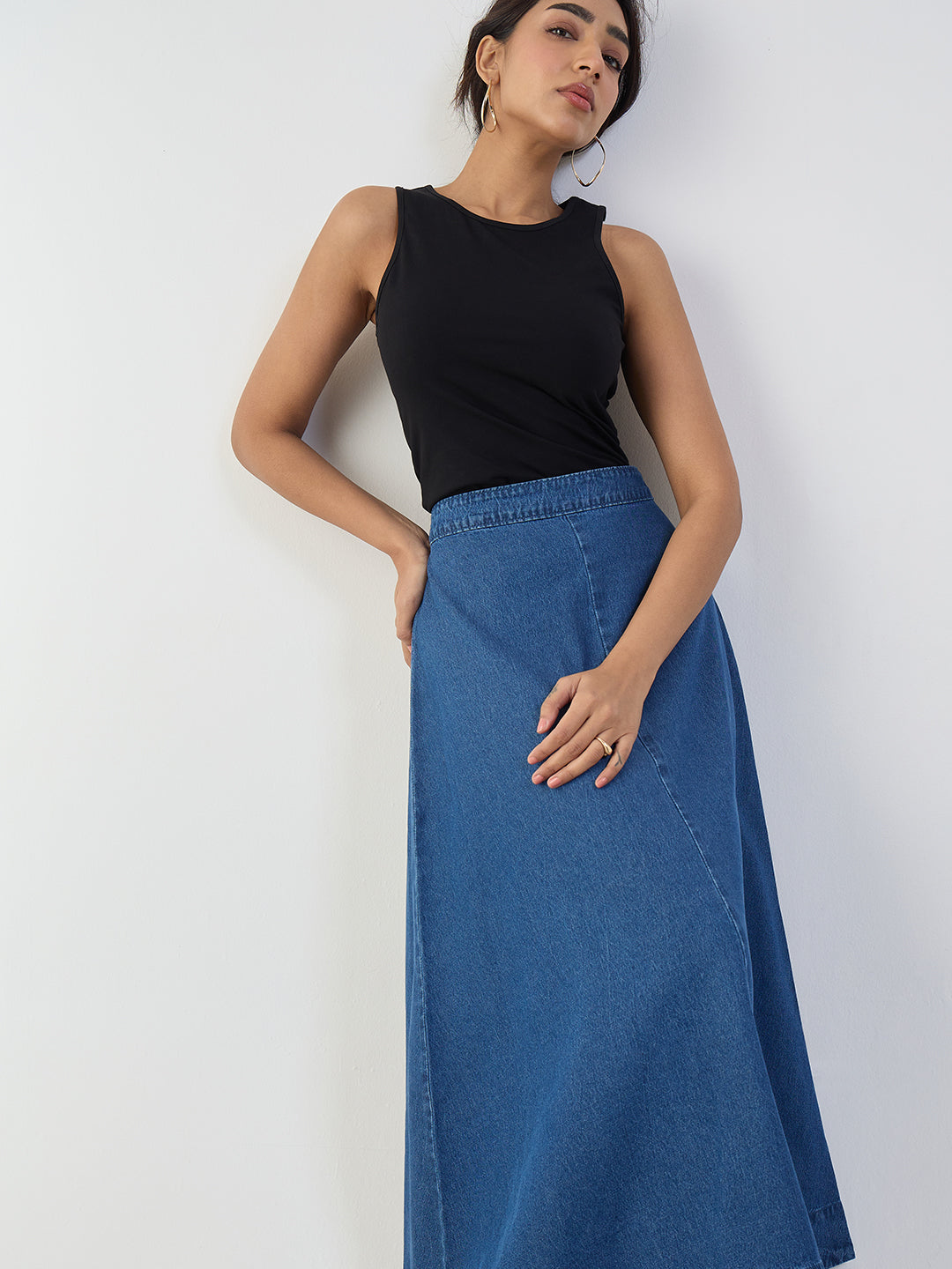 Blue Denim A-Line Maxi Skirt