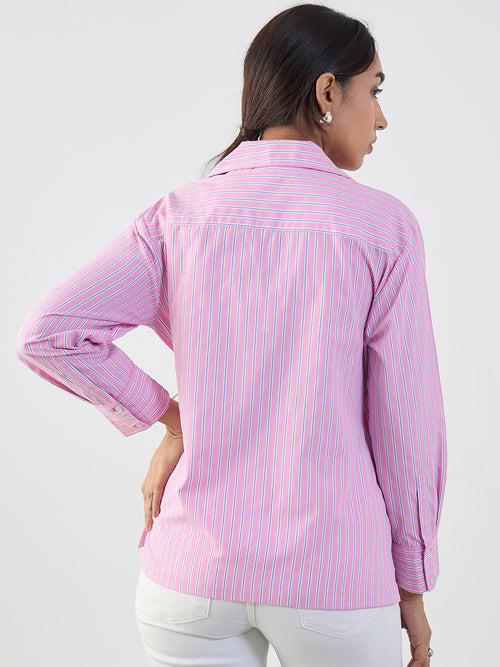 Pink Stripe Asymmetric Wrap Top