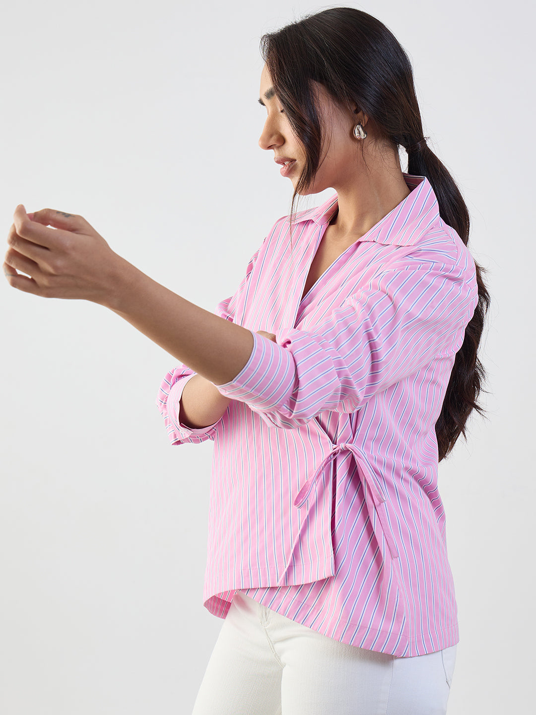 Pink Stripe Asymmetric Wrap Top