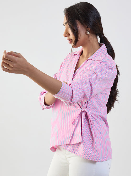 Pink Stripe Asymmetric Wrap Top