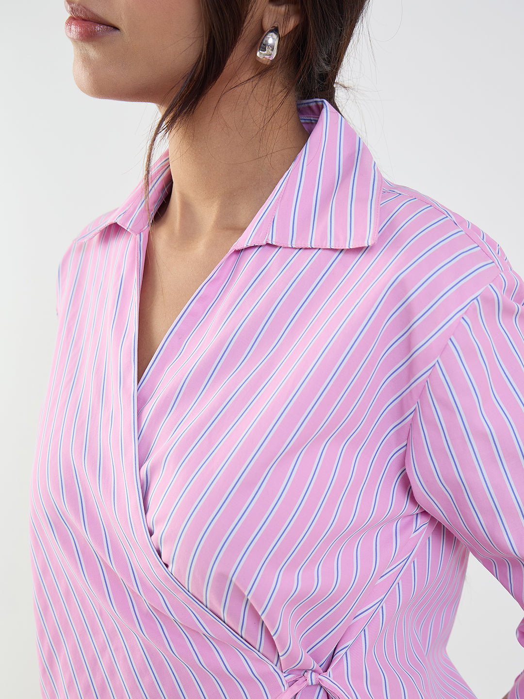 Pink Stripe Asymmetric Wrap Top