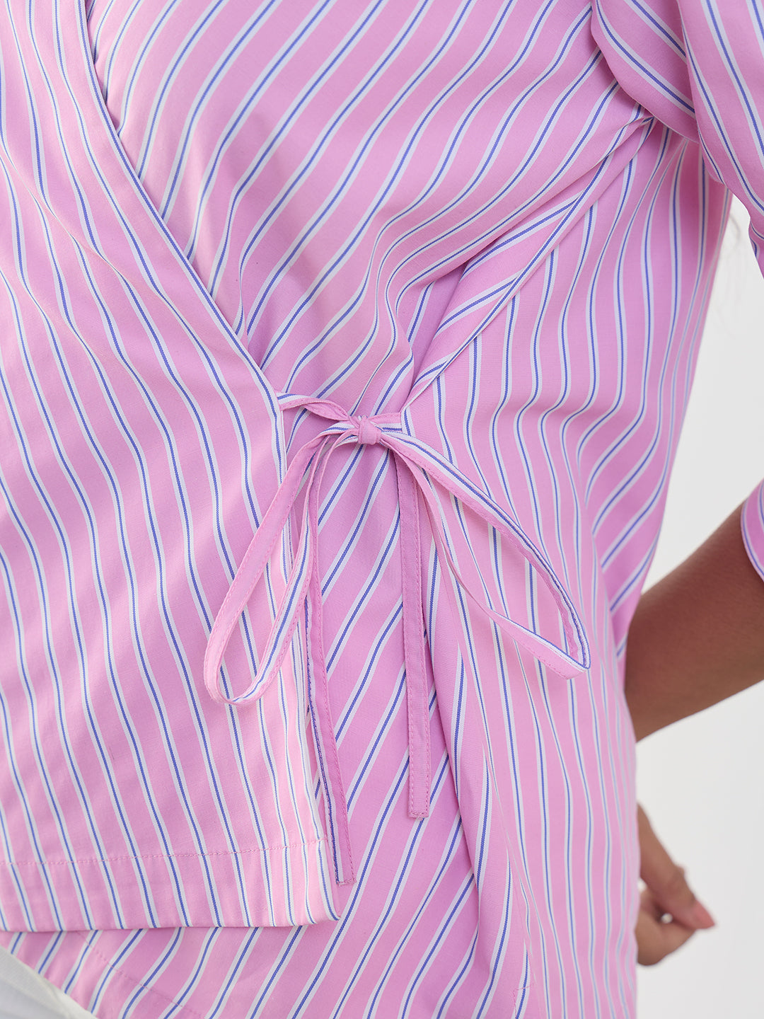 Pink Stripe Asymmetric Wrap Top