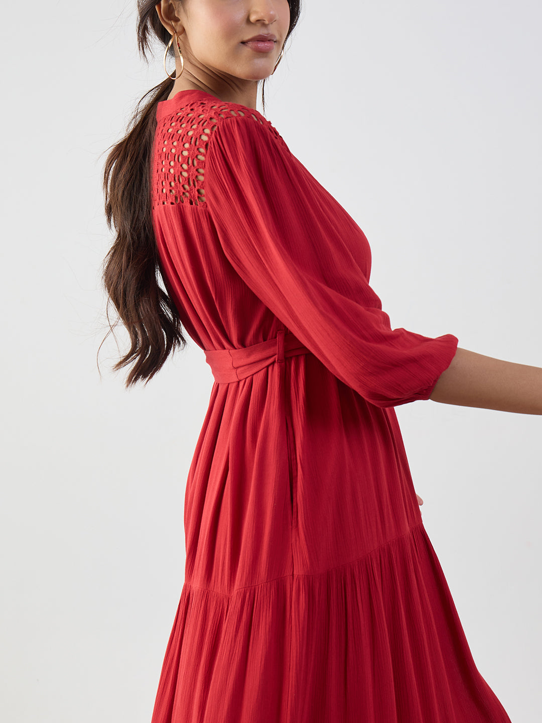 Red Schiffli Tiered Maxi Dress