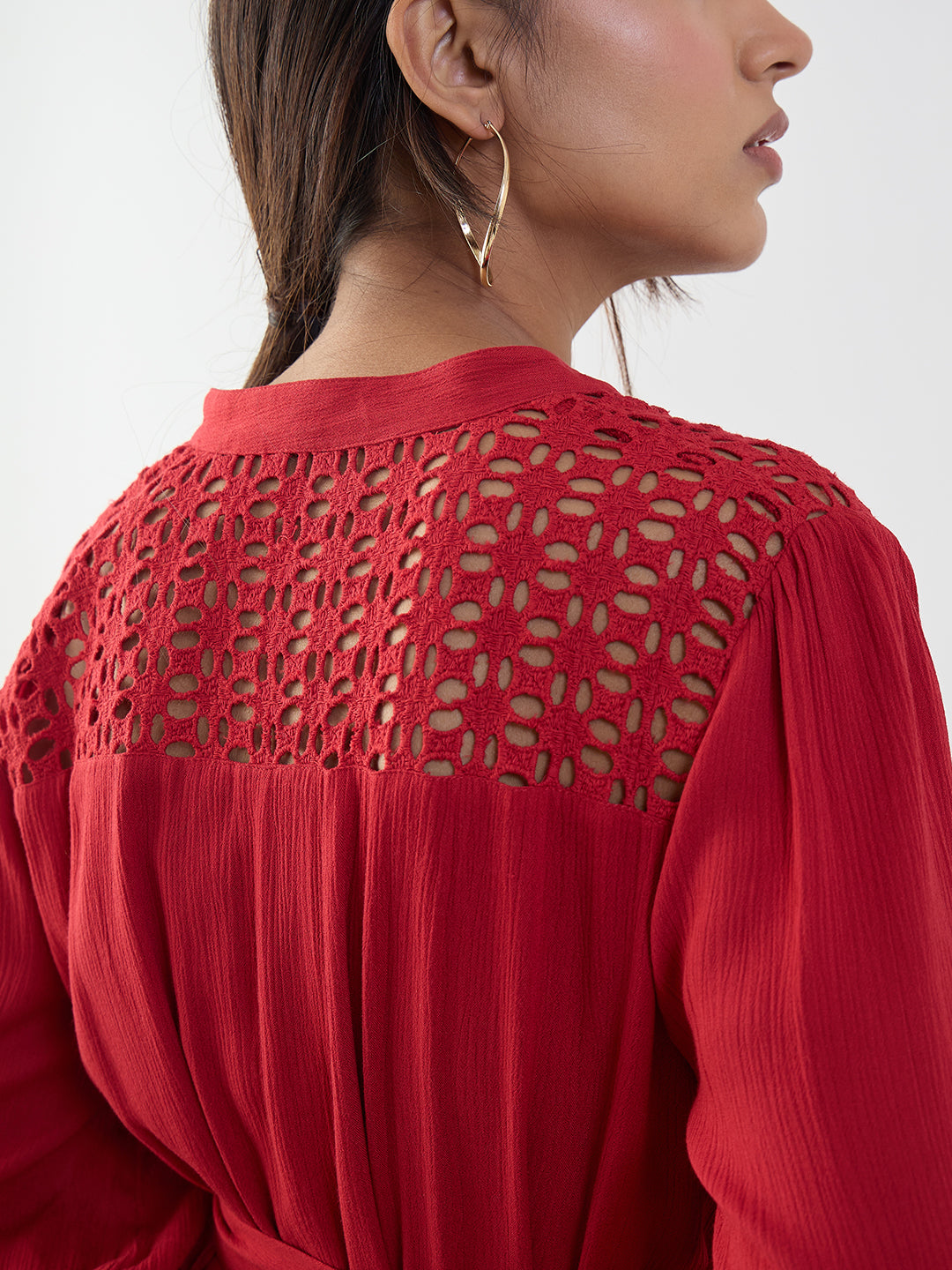 Red Schiffli Tiered Maxi Dress