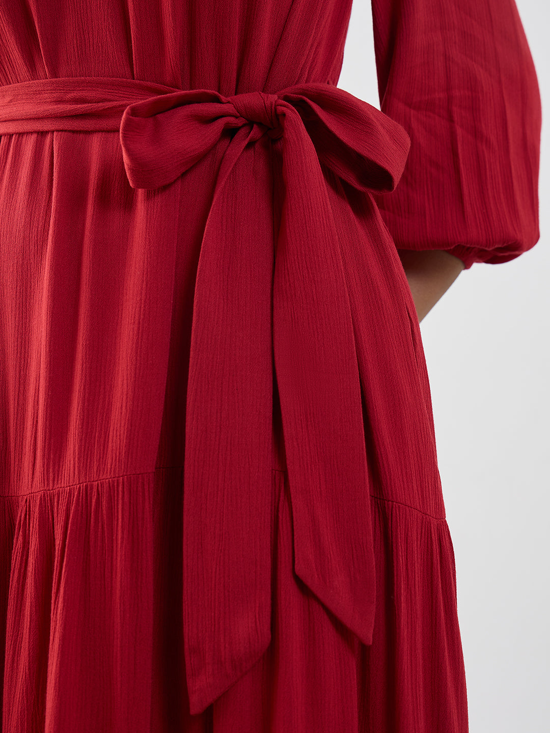 Red Schiffli Tiered Maxi Dress