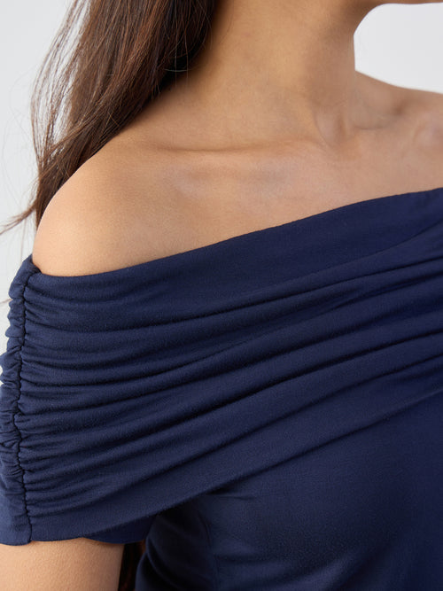 Bamboo Navy Knit Off Shoulder Top
