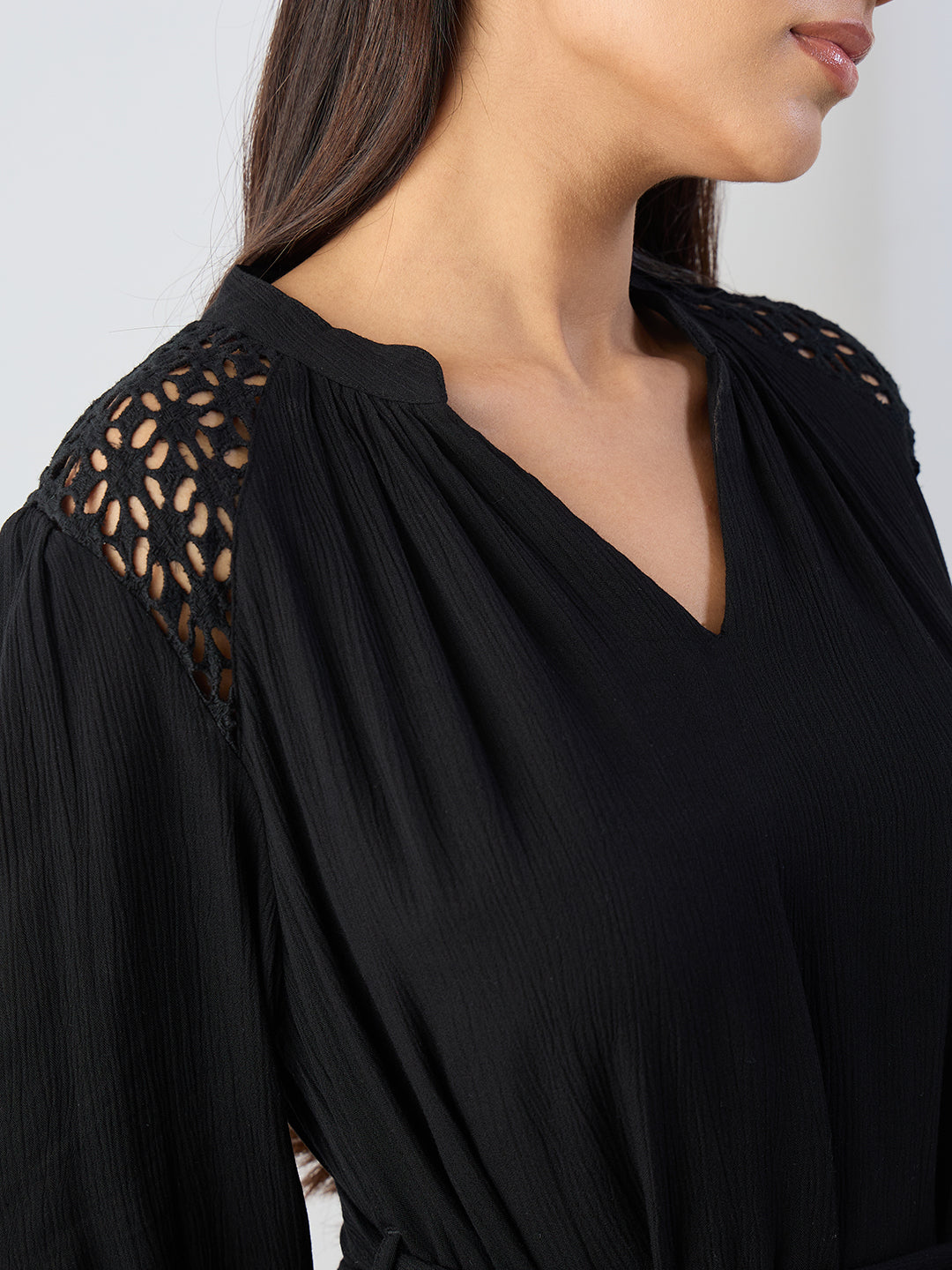 Black Schiffli Tiered Maxi Dress