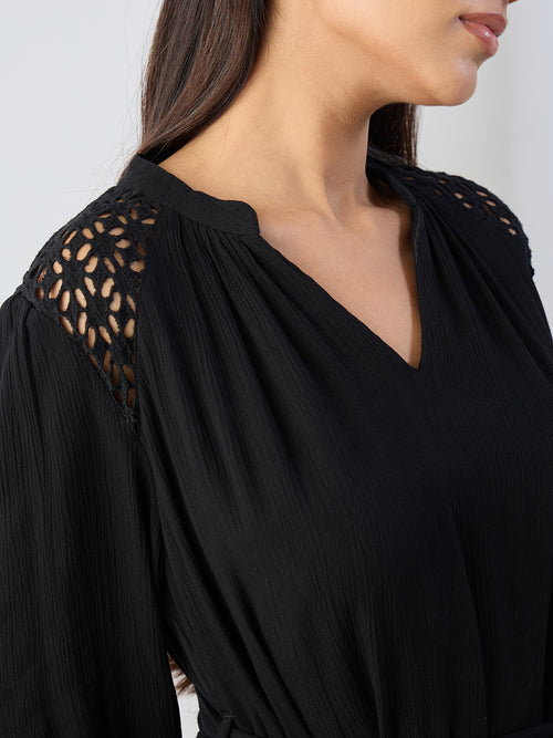 Black Schiffli Tiered Maxi Dress