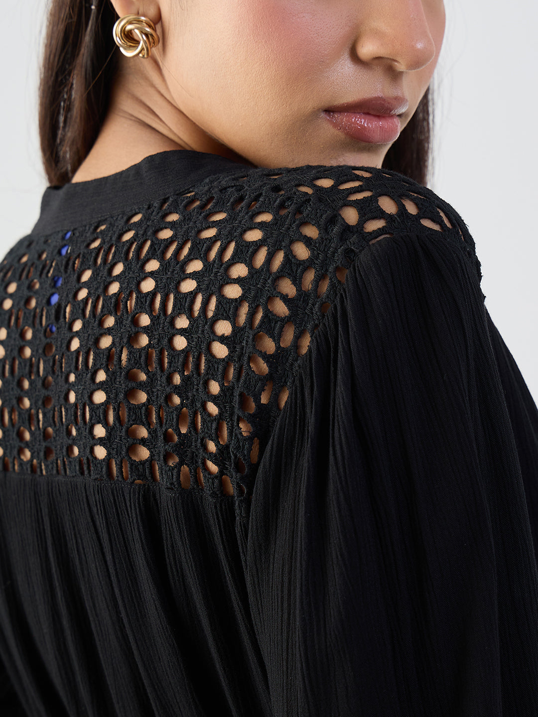 Black Schiffli Tiered Maxi Dress