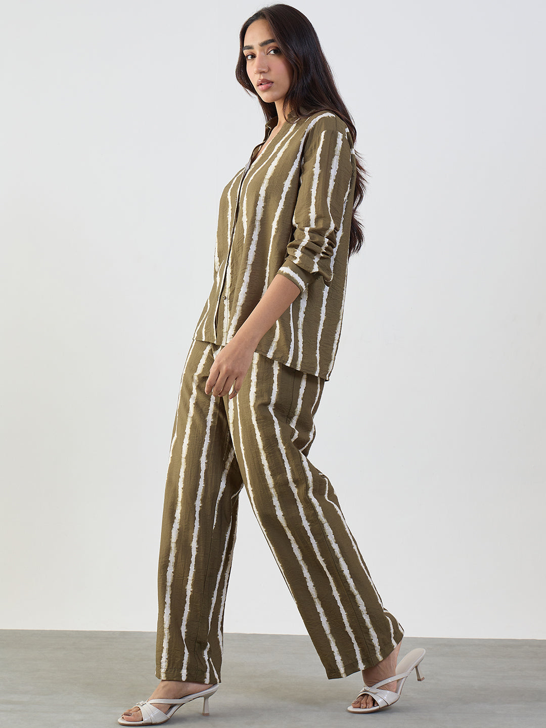 Green Abstract Stripe Shirt Co-Ord