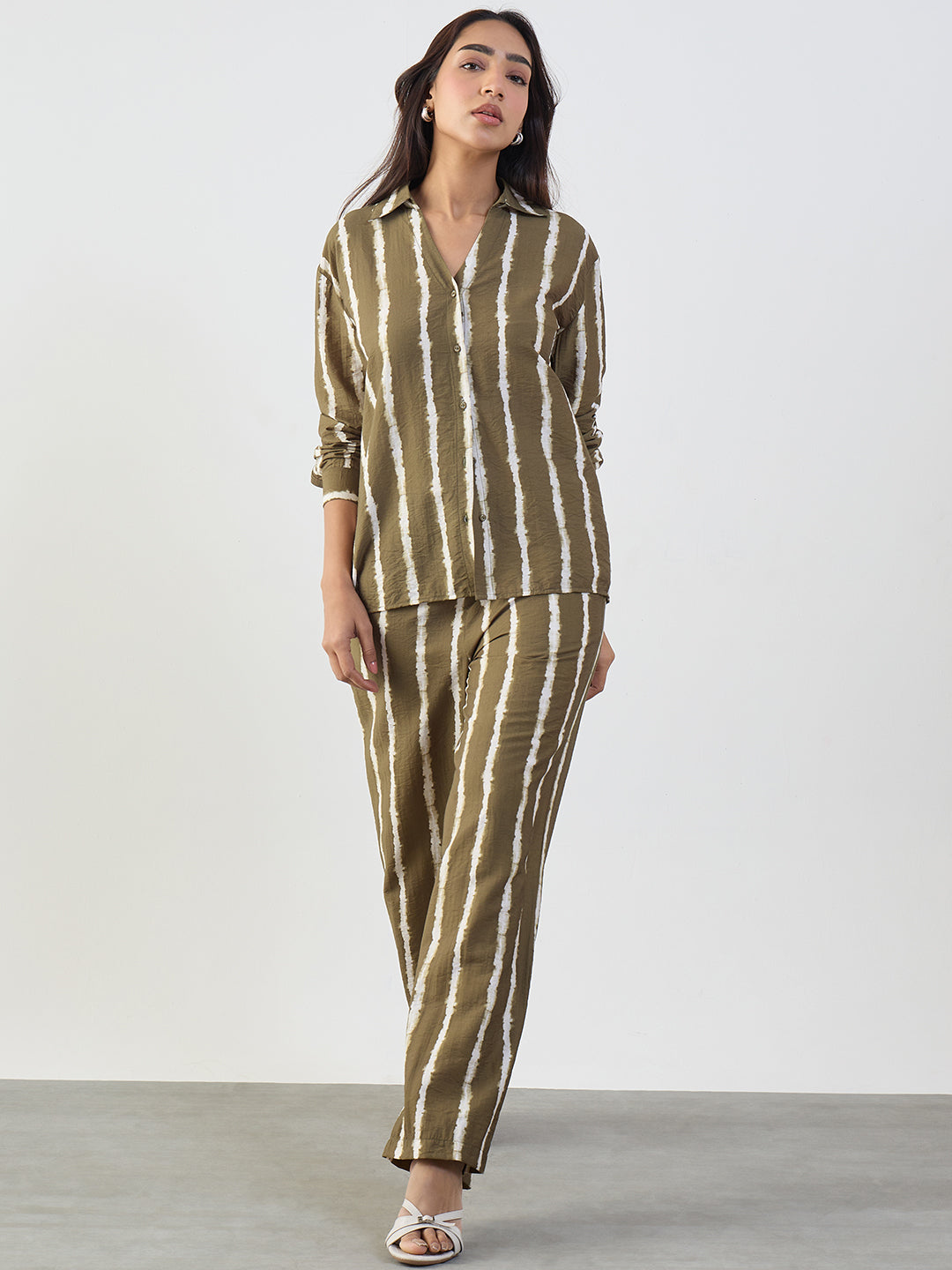 Green Abstract Stripe Shirt Co-Ord