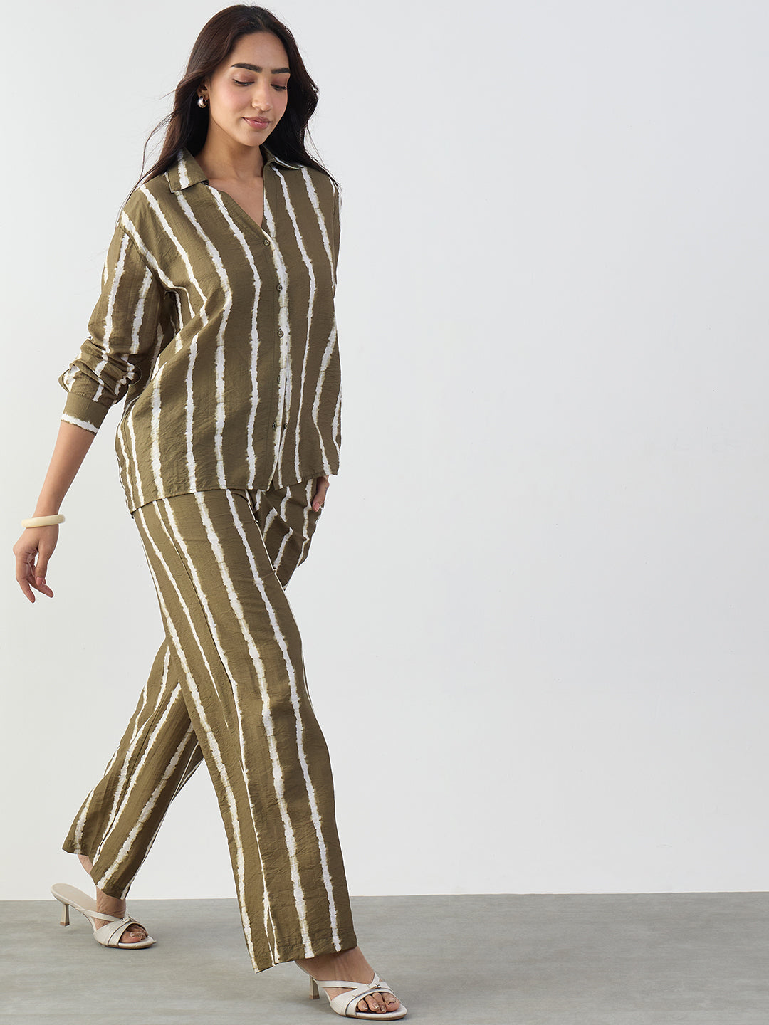 Green Abstract Stripe Shirt Co-Ord