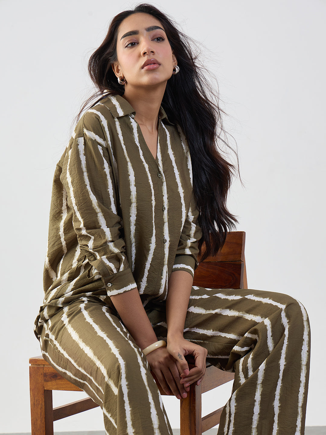 Green Abstract Stripe Shirt Co-Ord