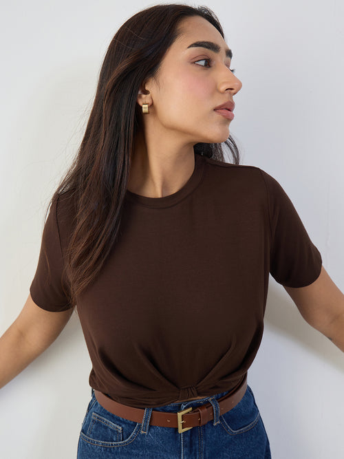 Coffee Brown Bamboo Knotted T Shirt