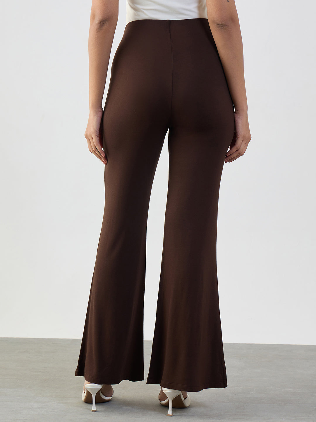 Bamboo Brown Knit Flared Pants