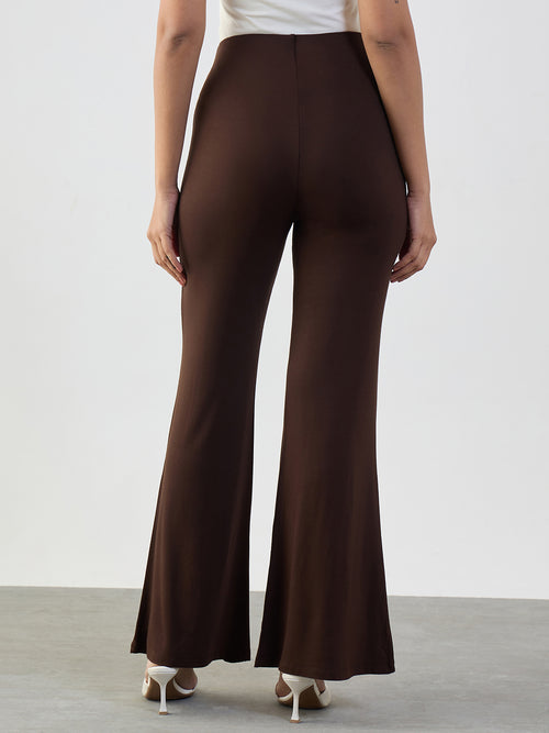Bamboo Brown Knit Flared Pants