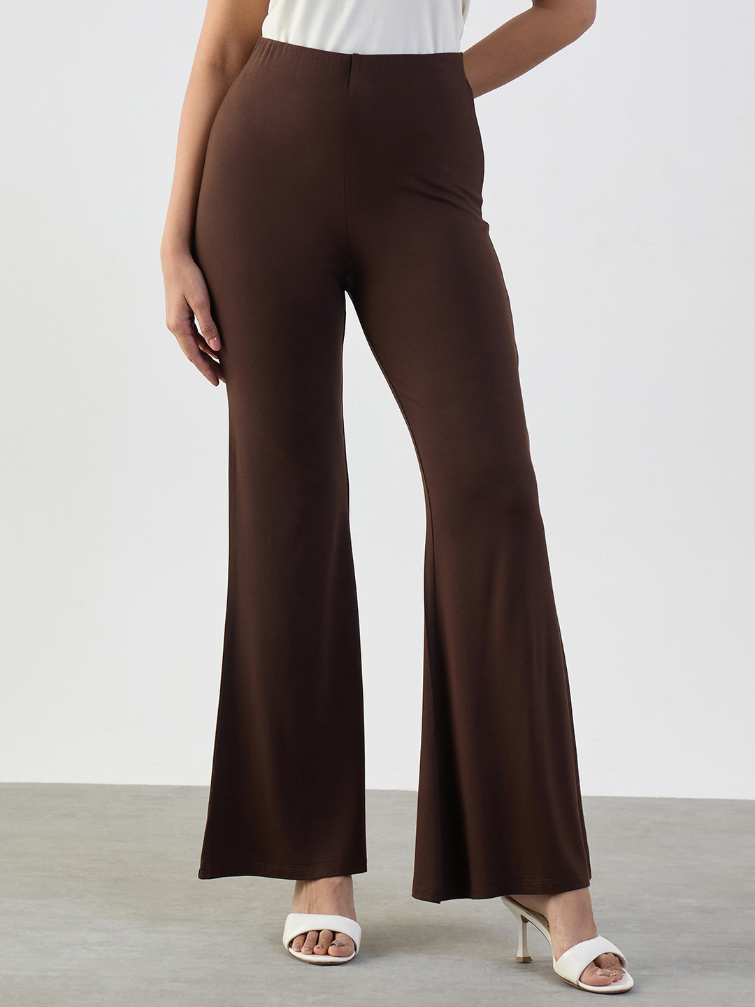 Bamboo Brown Knit Flared Pants