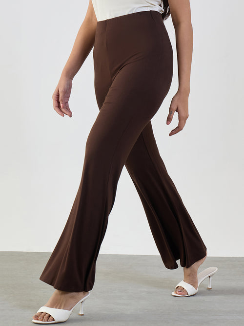 Bamboo Brown Knit Flared Pants