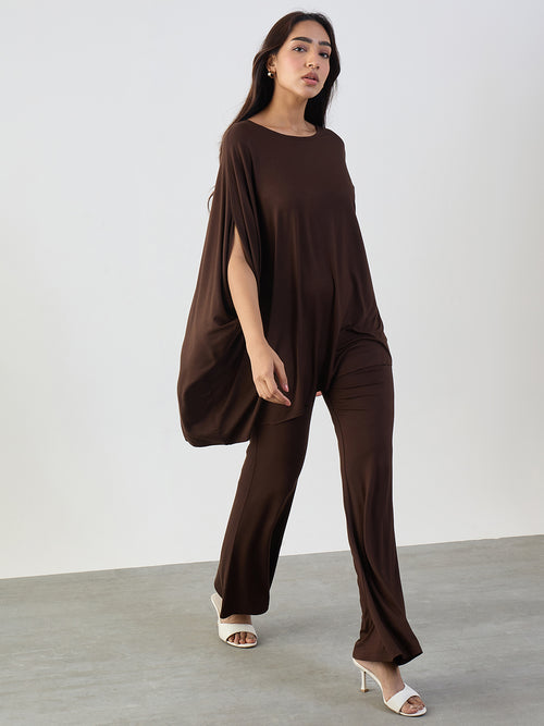 Bamboo Brown Knit Flared Pants