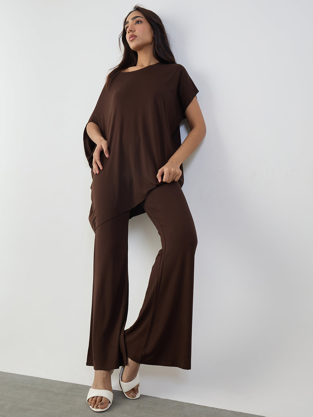 Bamboo Brown Knit Flared Pants