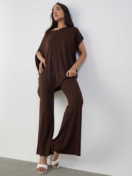 Bamboo Brown Knit Flared Pants