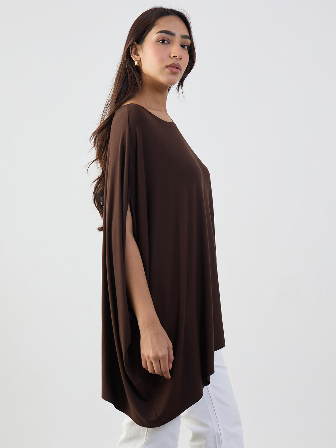 Bamboo Brown Knit Oversize Asymmetrical Top