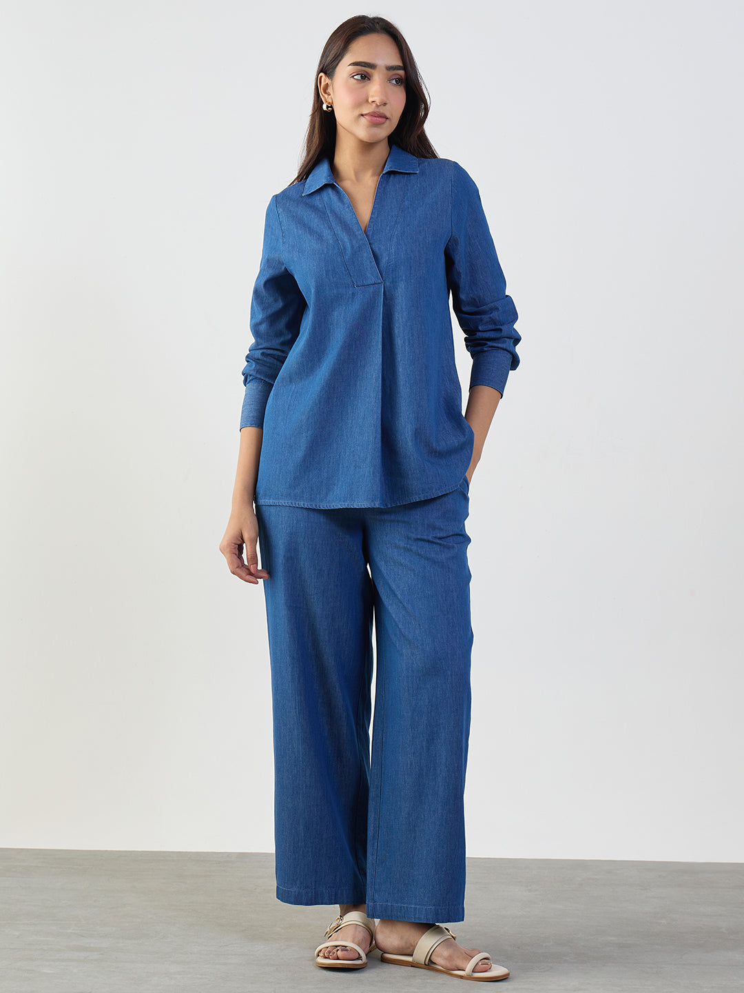 Navy Collared Top Denim Co-Ord