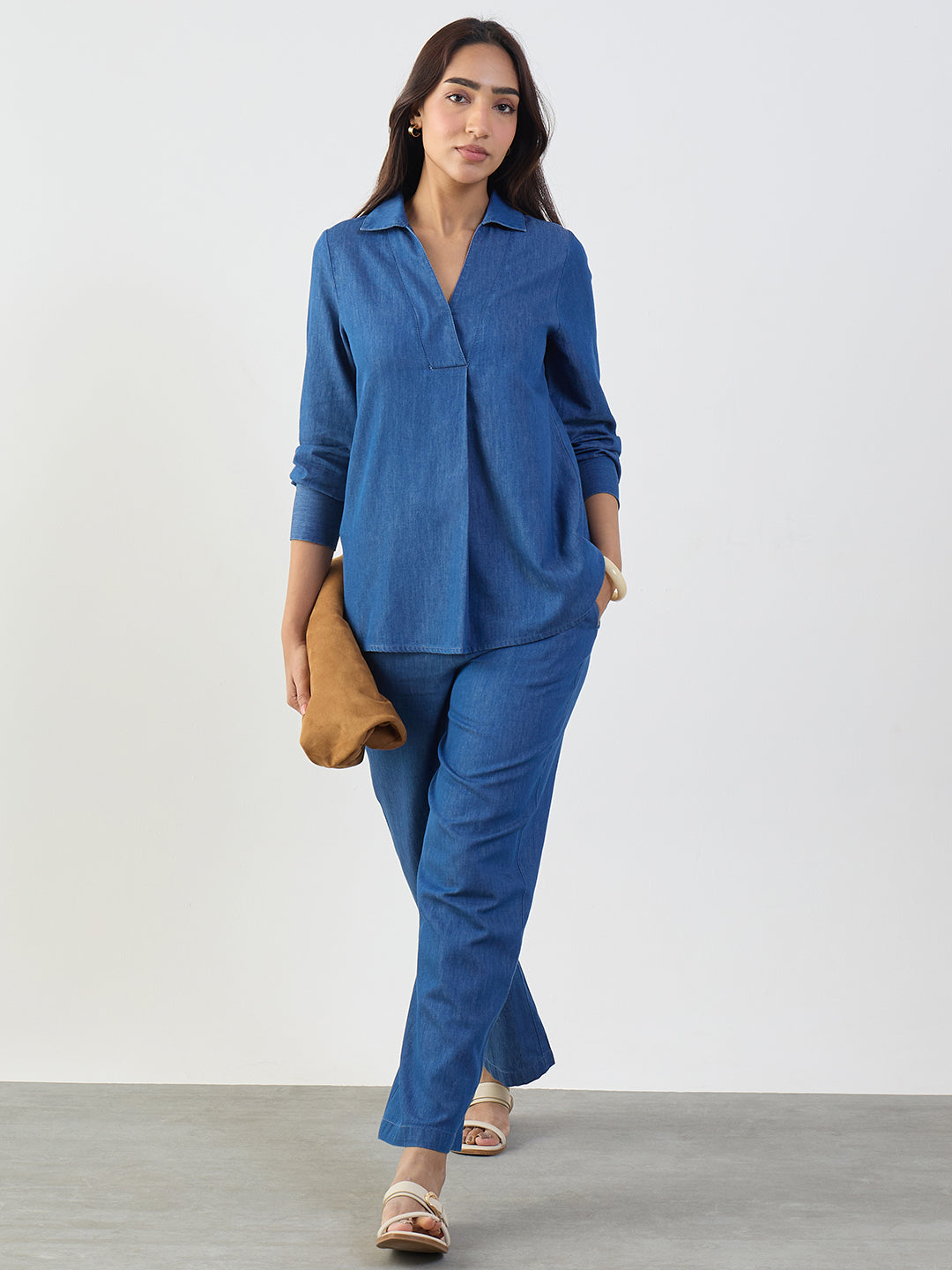 Navy Collared Top Denim Co-Ord